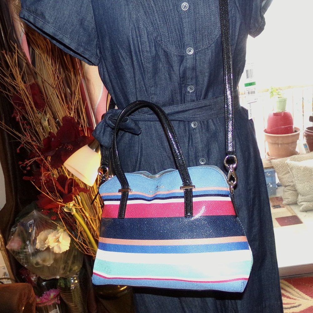 Kate Spade Cedar Street Stripe Maise Hand Bag in Multi-Color.